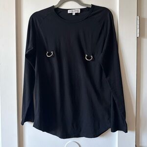 Alfons Dovana Black Long Sleeve Nipple Metal Ring Prince Albert Shirt Size M